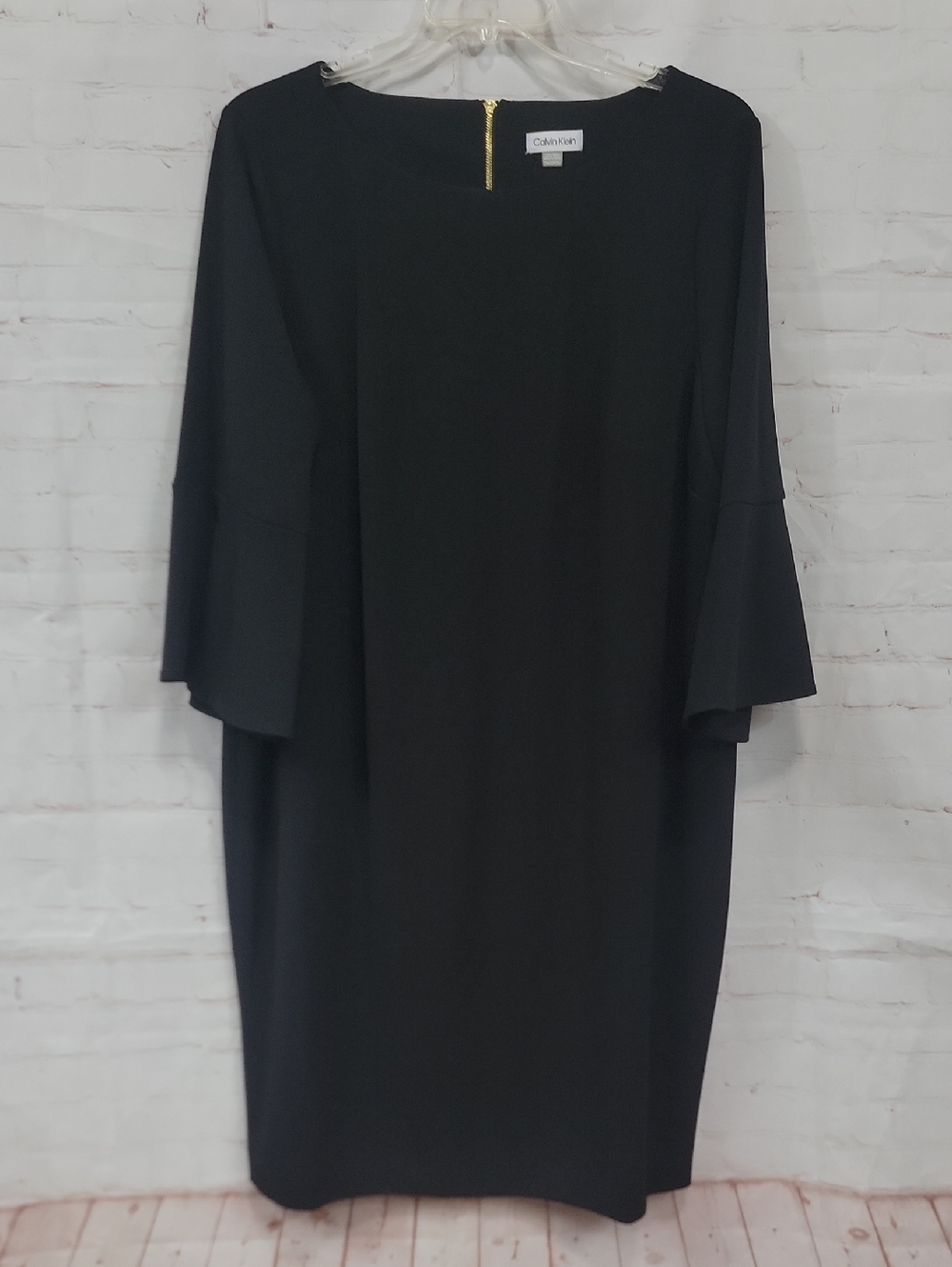 Calvin Klein Black Midi Dress with Bell Sleeves